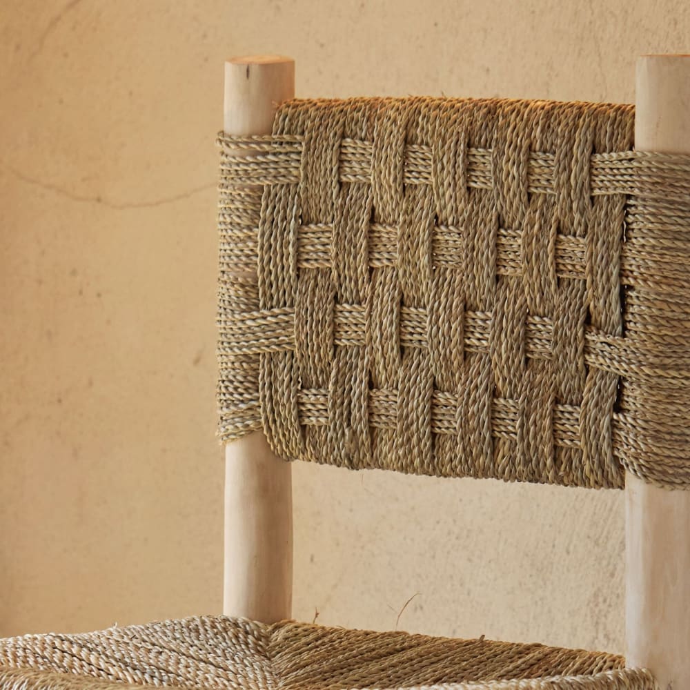Tabouret de bar bois dossier damier naturel 40 x 40