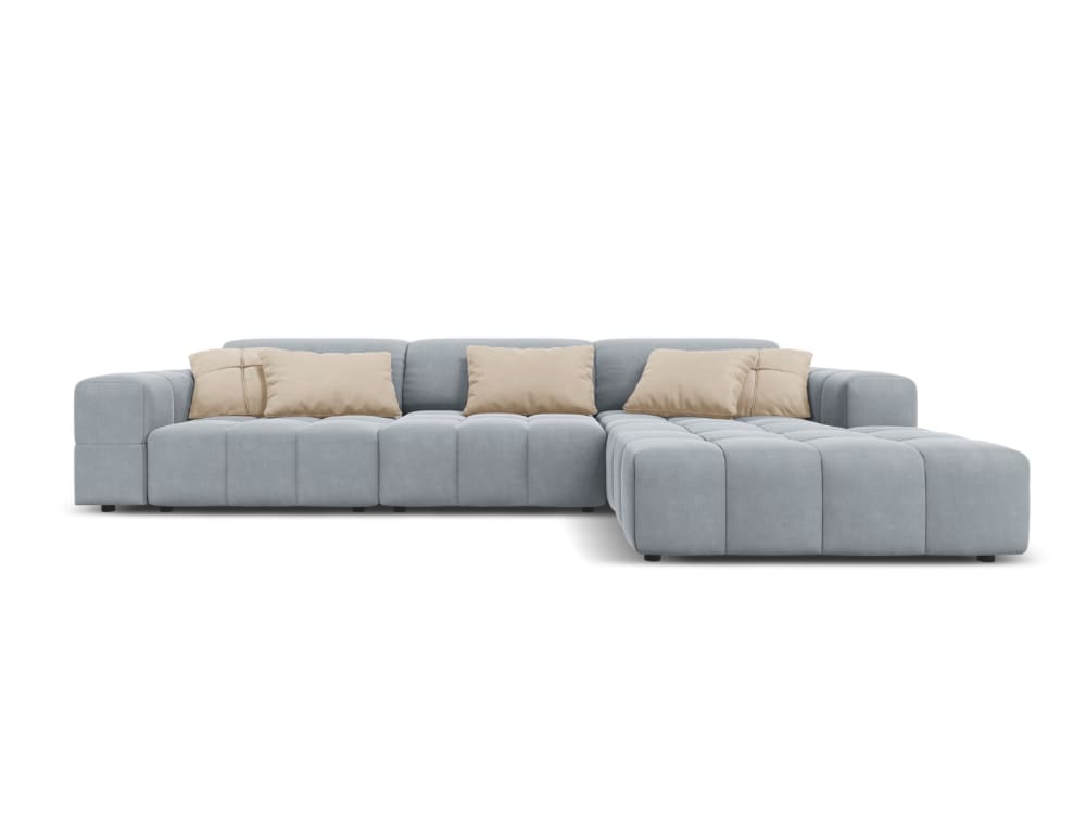 Canapé d'angle droit 4 places en tissu velours bleu clair