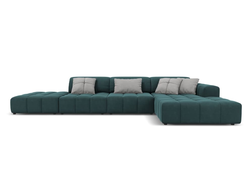 Canapé d'angle droit 5 places en tissu velours pétrole