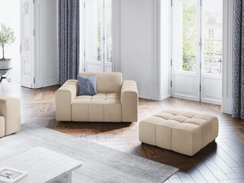 Pouf en tissu velours beige clair - Maisons du Monde