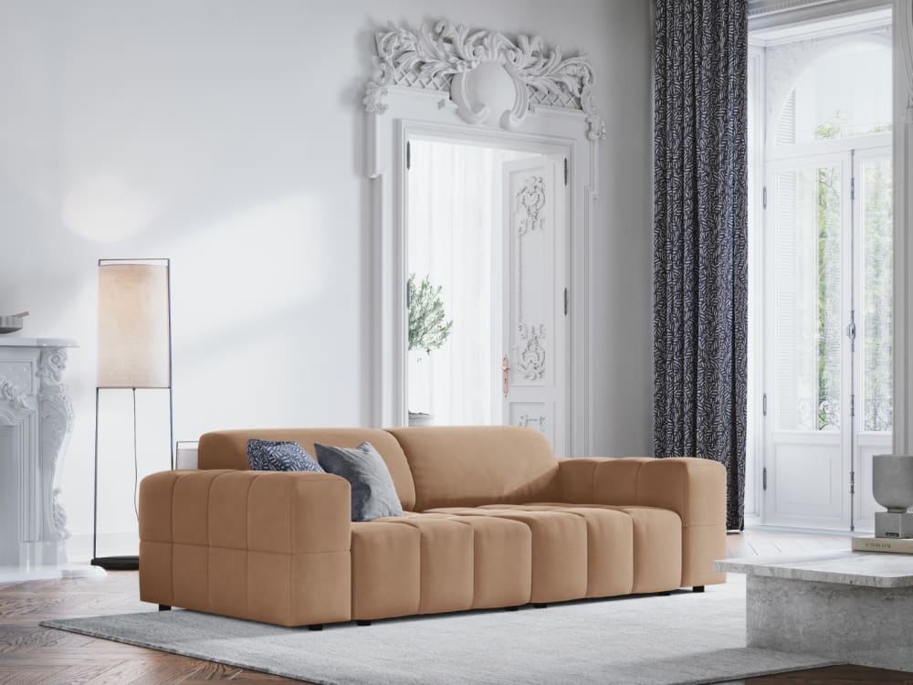 Canapé 3 places en tissu velours beige foncé - Maisons du Monde