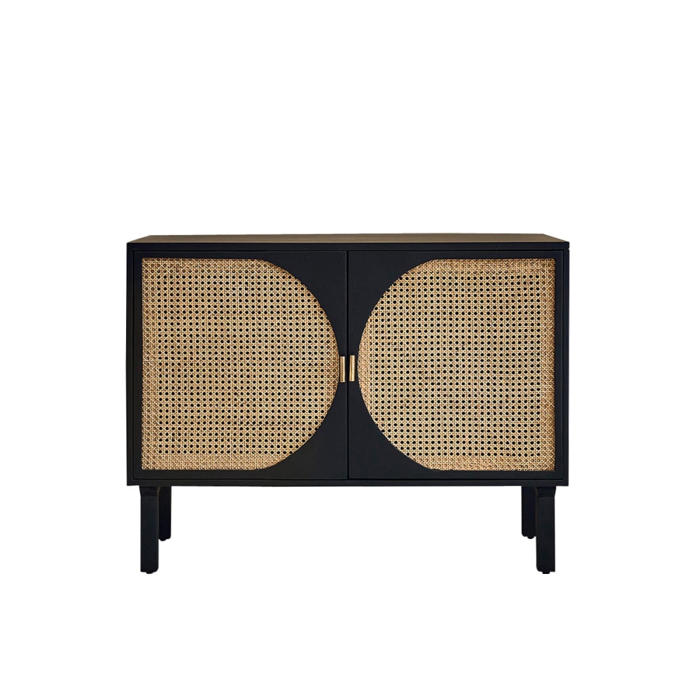 Buffet en manguier massif noir et cannage 100 cm - Maisons du Monde
