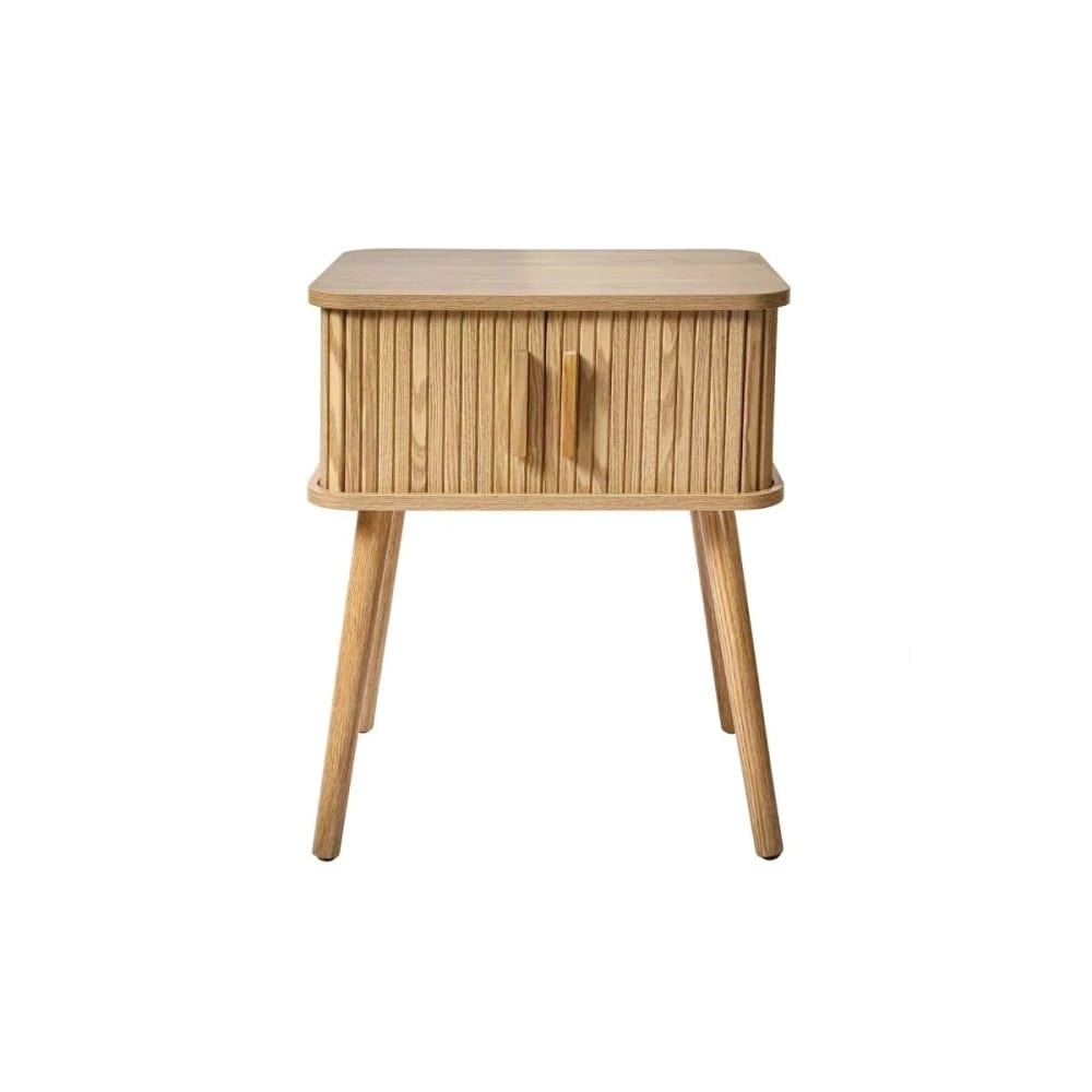 Calicosy Nachttisch mit Eichenmuster 2 Schiebetüren H59 cm Beige Spanplatte