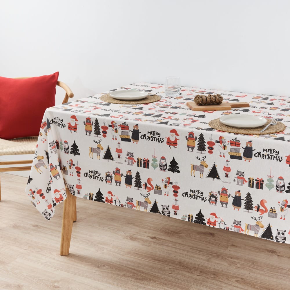 Nappe de noël antitache en coton multicolore - 200x140 cm - Maisons du Monde