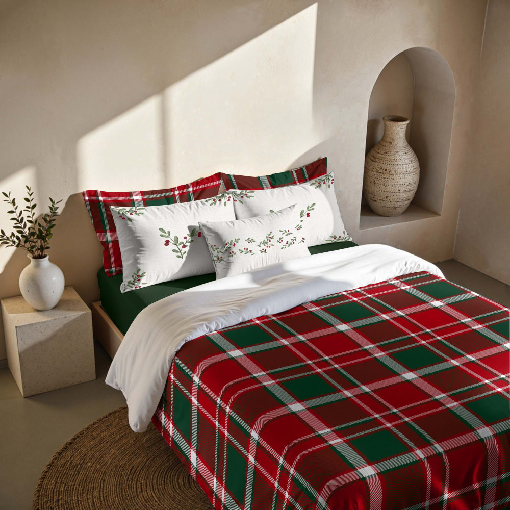 Decolores Home Weihnachtlicher Bettdeckenbezug aus Baumwolle, mehrfarbig 220x220 cm - Baumwolle