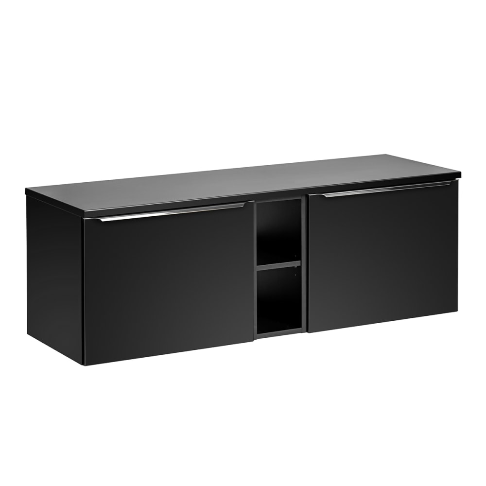 Petits meubles Waschtischunterschrank 140cm 2 Nischen Laminat Schwarz Schwarz Spanplatte