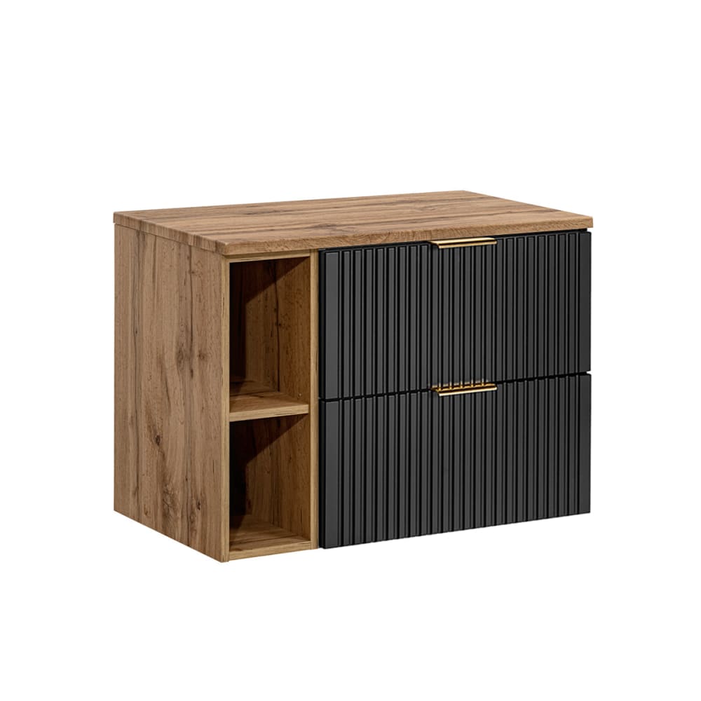 Petits meubles Meuble sous-vasque 80cm 2 niches panneaux mélaminé et mdf noir Noir Panneau De Particules - 81x59x46cm