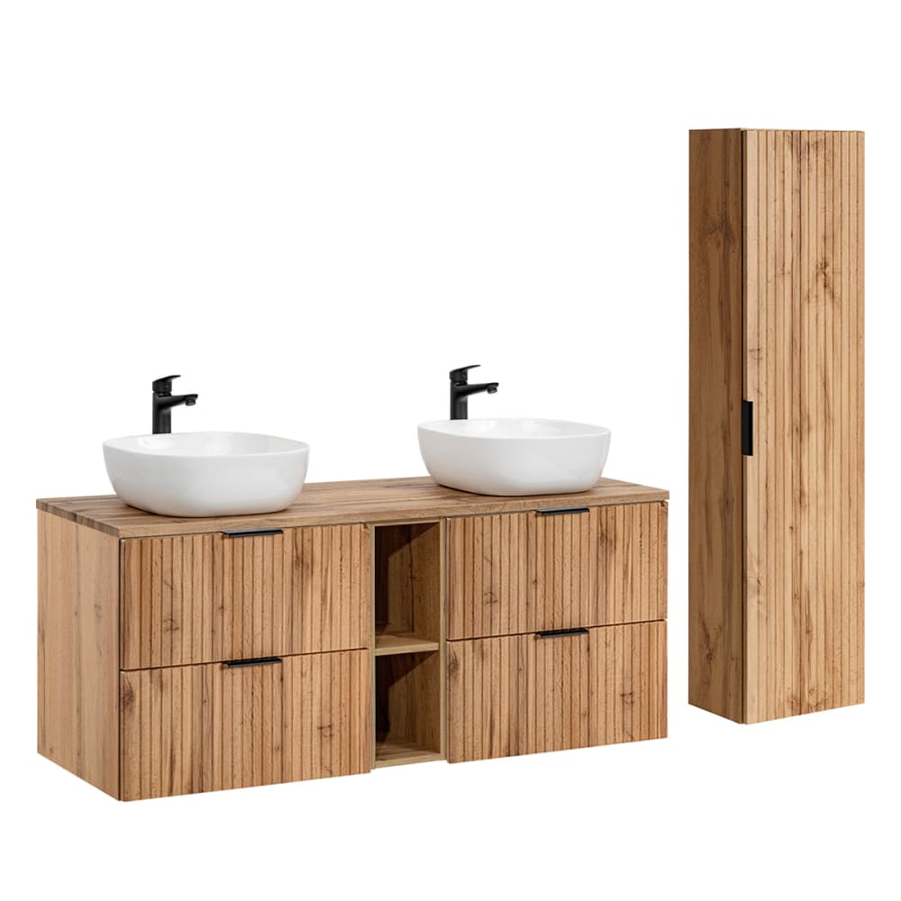 Ensemble meuble double vasque 140cm panneaux mélaminé et mdf marron - Maisons du Monde