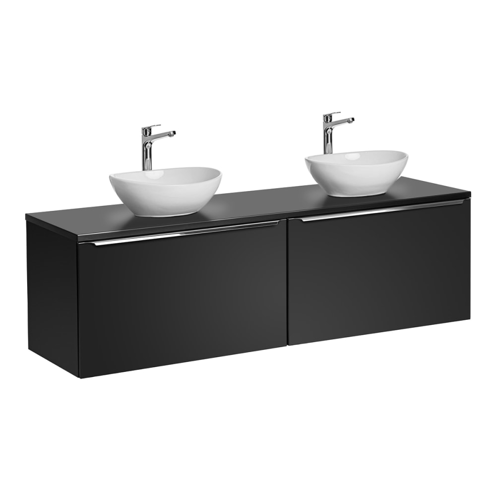 Petits meubles Doppelwaschtisch 160cm Laminat Schwarz Schwarz Spanplatte