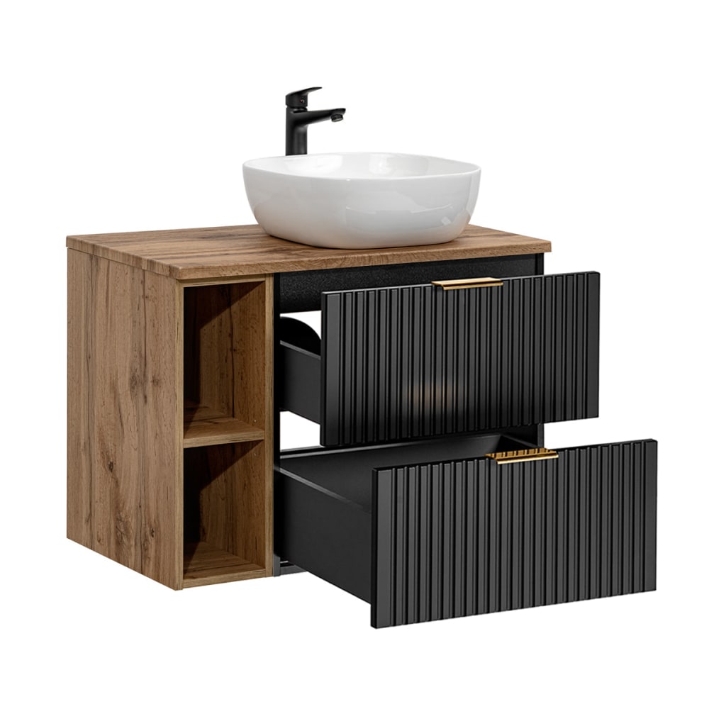 Meuble simple vasque 80cm 2 niches panneaux mélaminé et mdf noir - Maisons du Monde