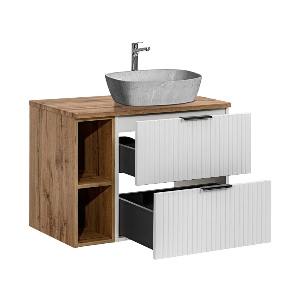 Meuble simple vasque effet pierre panneaux mélaminé et mdf blanc - Maisons du Monde