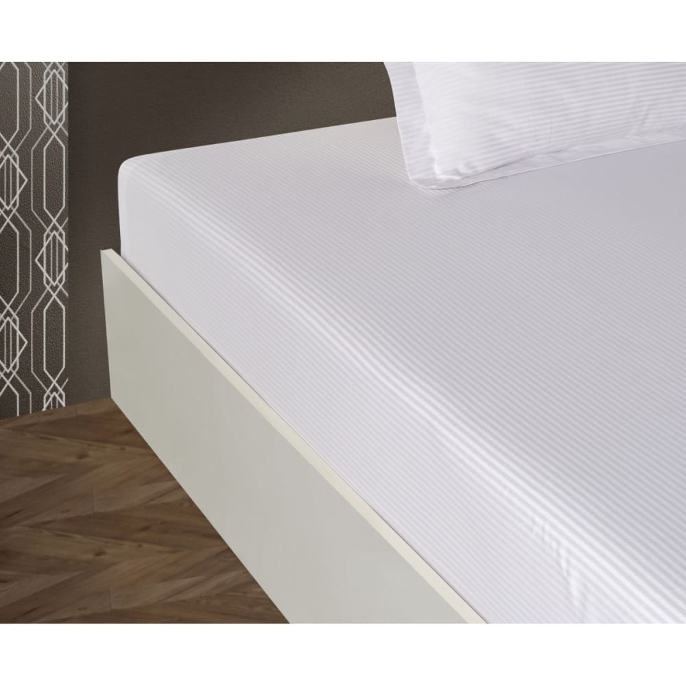 Drap plat 2 personnes  270x300 cm satin de coton rayé blanc