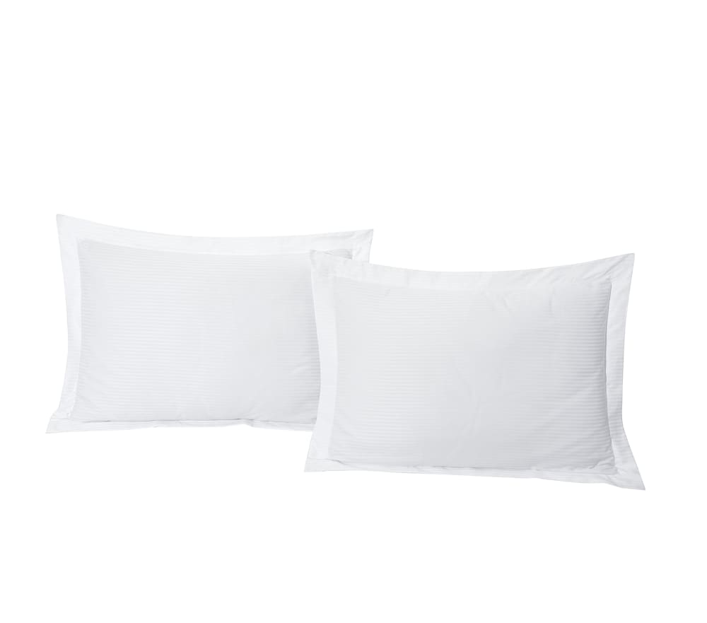 Lot de 2 Taies  d'oreiller 50x70 cm satin de coton rayé blanc