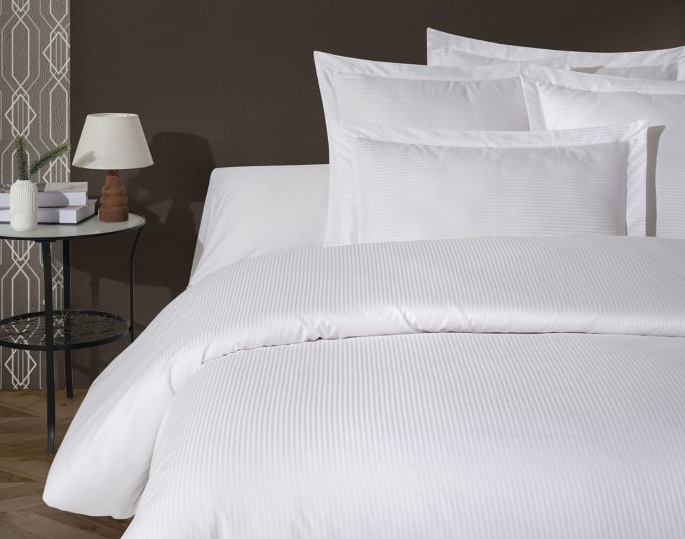 Housse de couette 200x200 cm 2 personnes satin de coton rayé blanc — vue 3