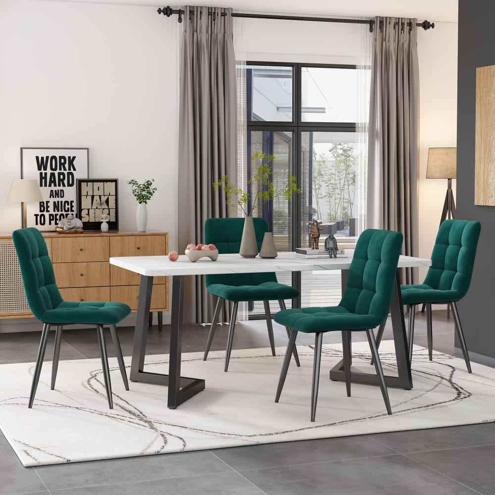 Rechteckiger Esstisch mit Metallbeinen mit Marmormuster, 117 x 68