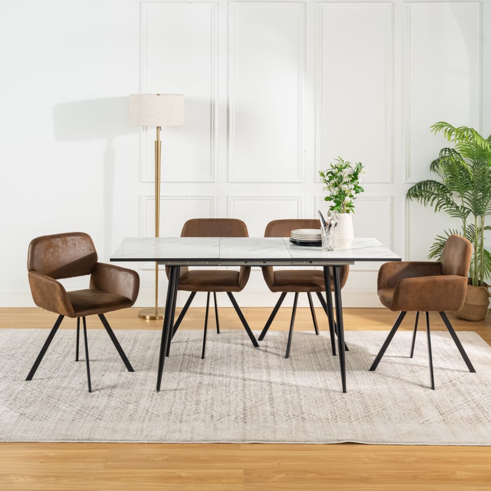Lot de 2 chaises vintage rotative tissu suède marron