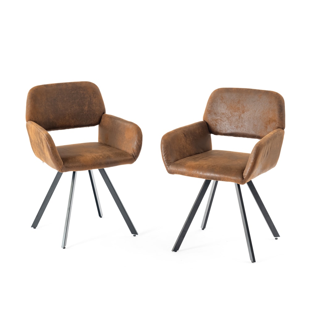 Set aus 2 Drehbaren Vintage-Stühlen aus Wildlederstoff, Braun -