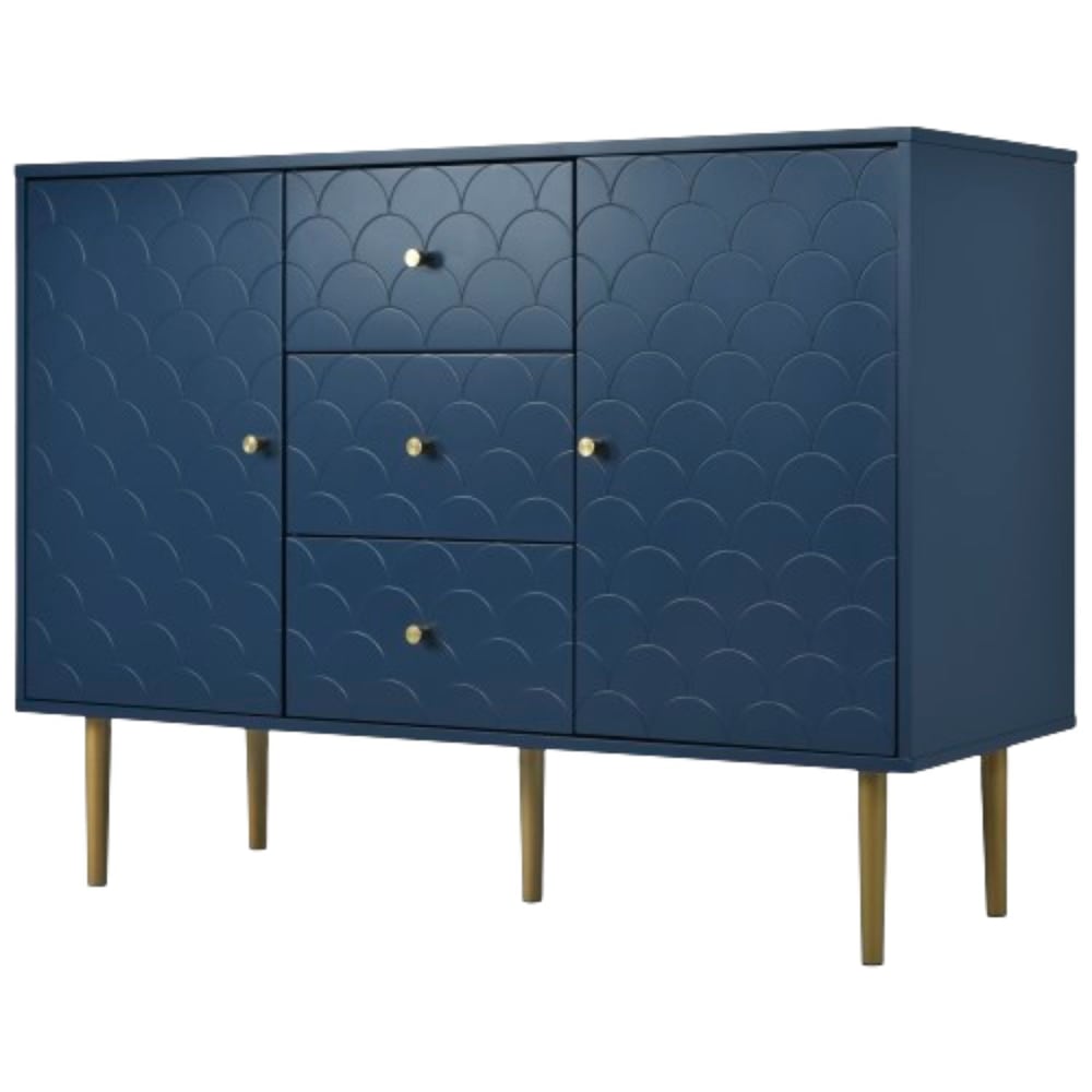 Commode buffet haut avec 2 portes 3 tiroirs bleu marine