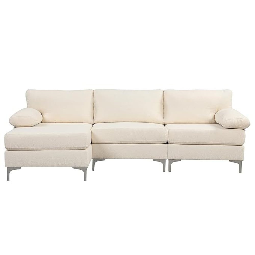 Canapé d'angle gauche 4-5 places en velours beige