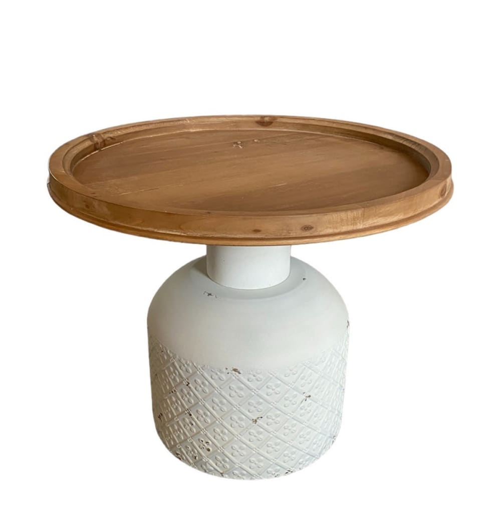 Mathi Design Runder Couchtisch aus Kiefernholz und weißem Stahl - -