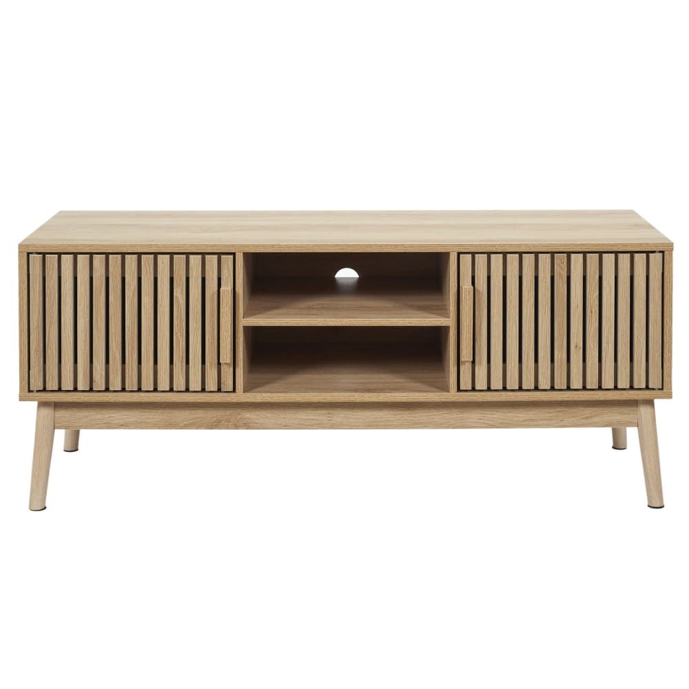 Meuble tv 2 portes et 2 niches de rangement marron