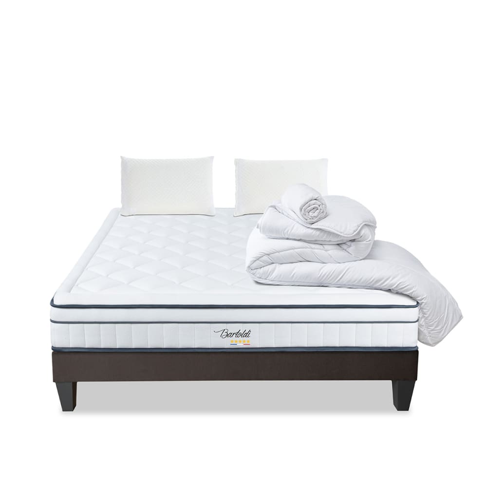 Bellecour Prêt à dormir matelas sommier bois 160x200 style classique chic Blanc Tissu
