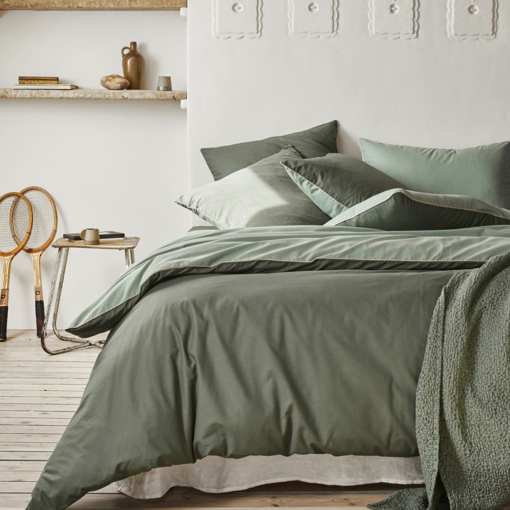 Parure de lit en coton vert 50x70 - Maisons du Monde