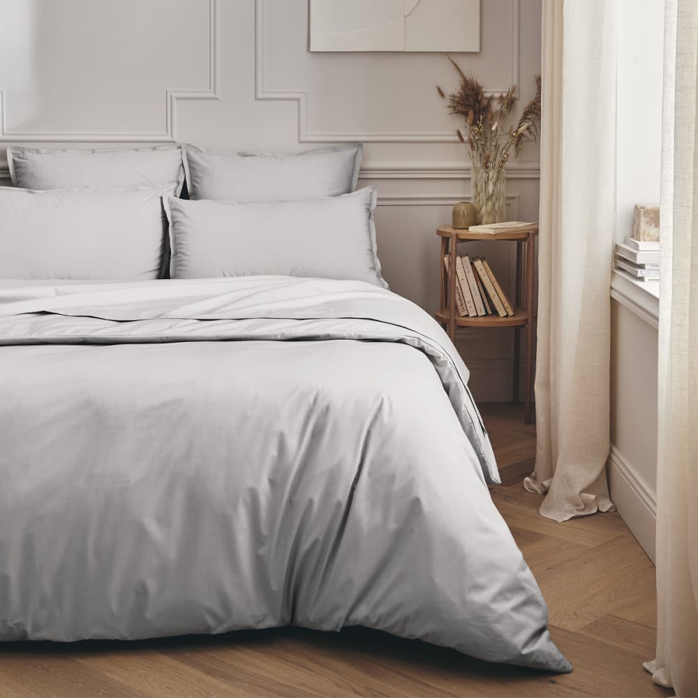 Drap housse en percale de coton gris galet 160x200 — vue 3