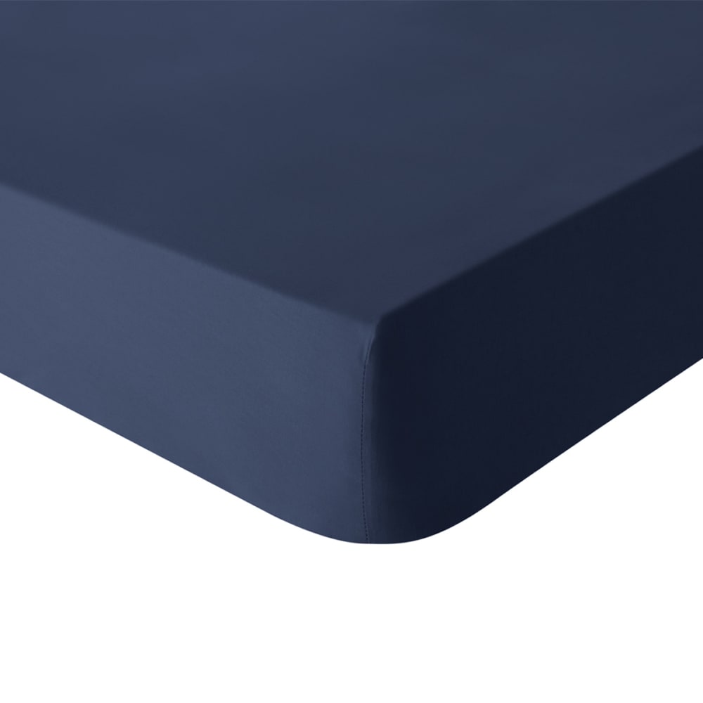 Drap housse en coton bleu 140x190