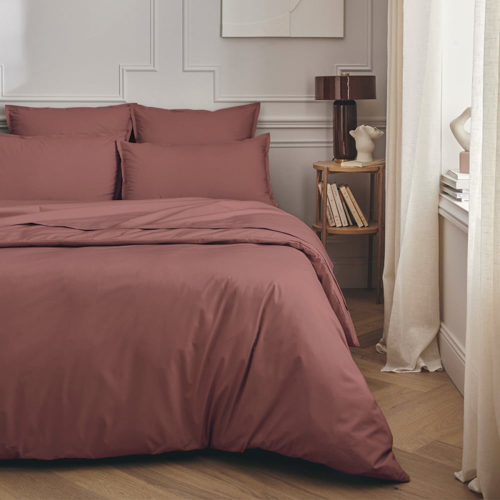 Parure de lit en percale - bois rose