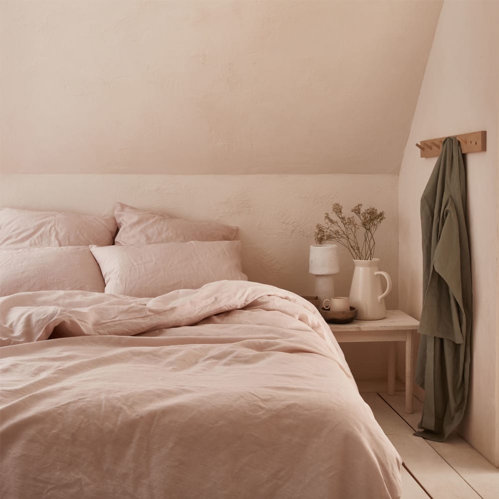 Parure de lit unie en lin rose 260x240