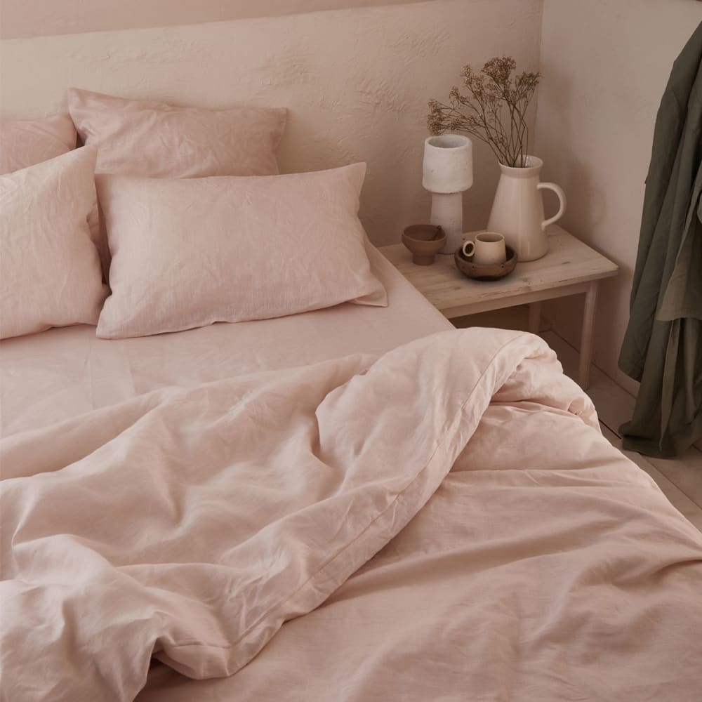 Parure de lit unie en lin rose 260x240 — vue 4
