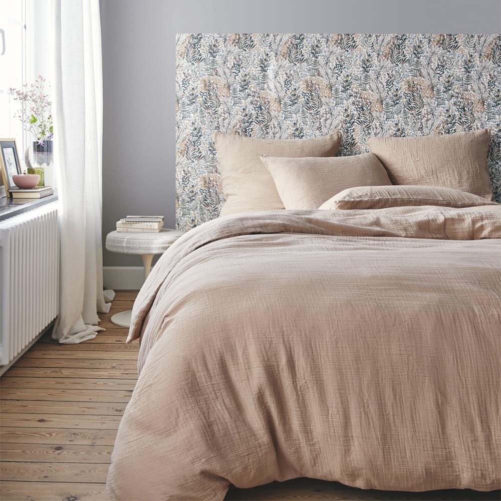 Parure de lit en gaze de coton beige 200x200