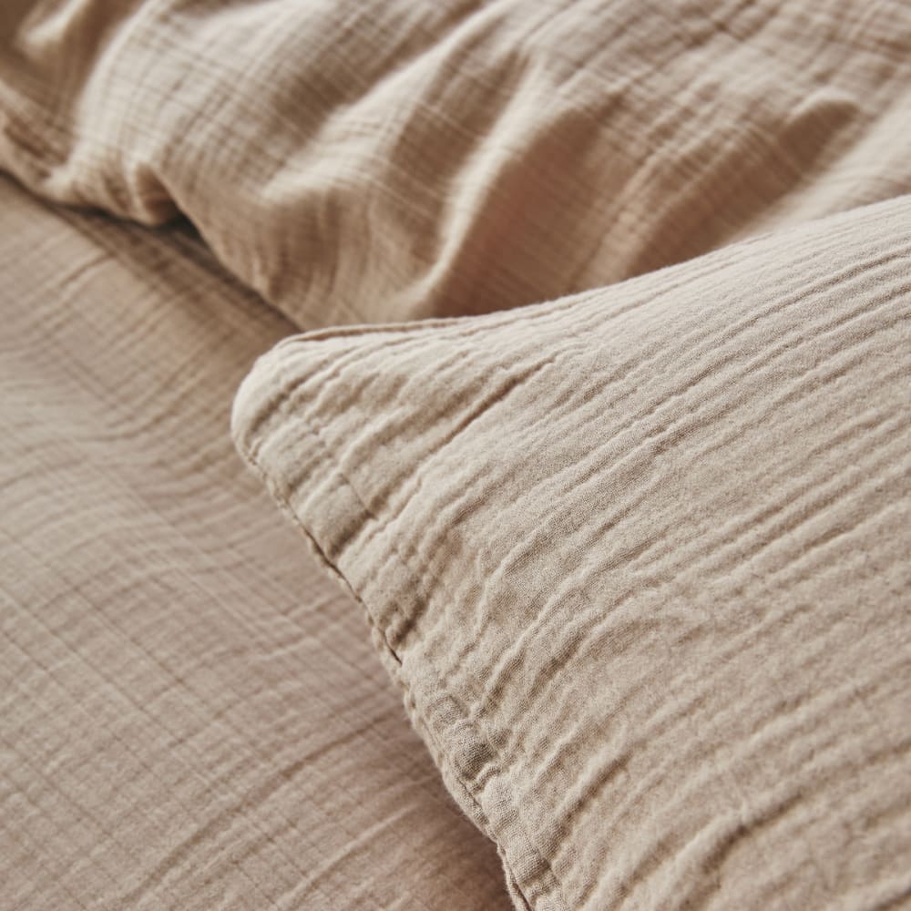 Parure de lit en gaze de coton beige 200x200 — vue 4