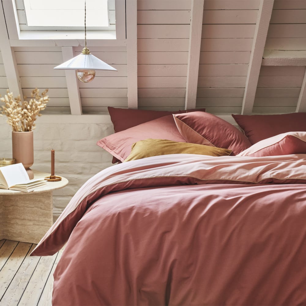 Housse de couette bicolore en coton rose 240x220