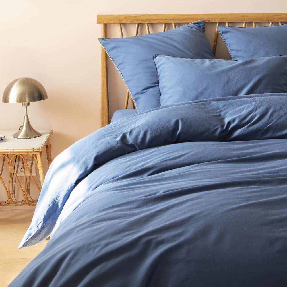 Lot 2 taies d'oreiller unies en satin de coton bleu 64x64 - Maisons du Monde