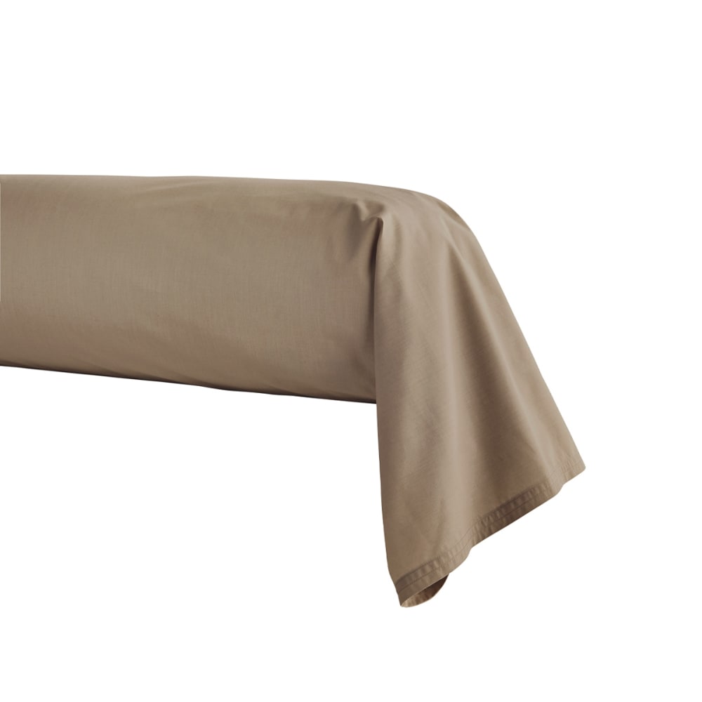 Taie de traversin en percale de coton taupe 43x230