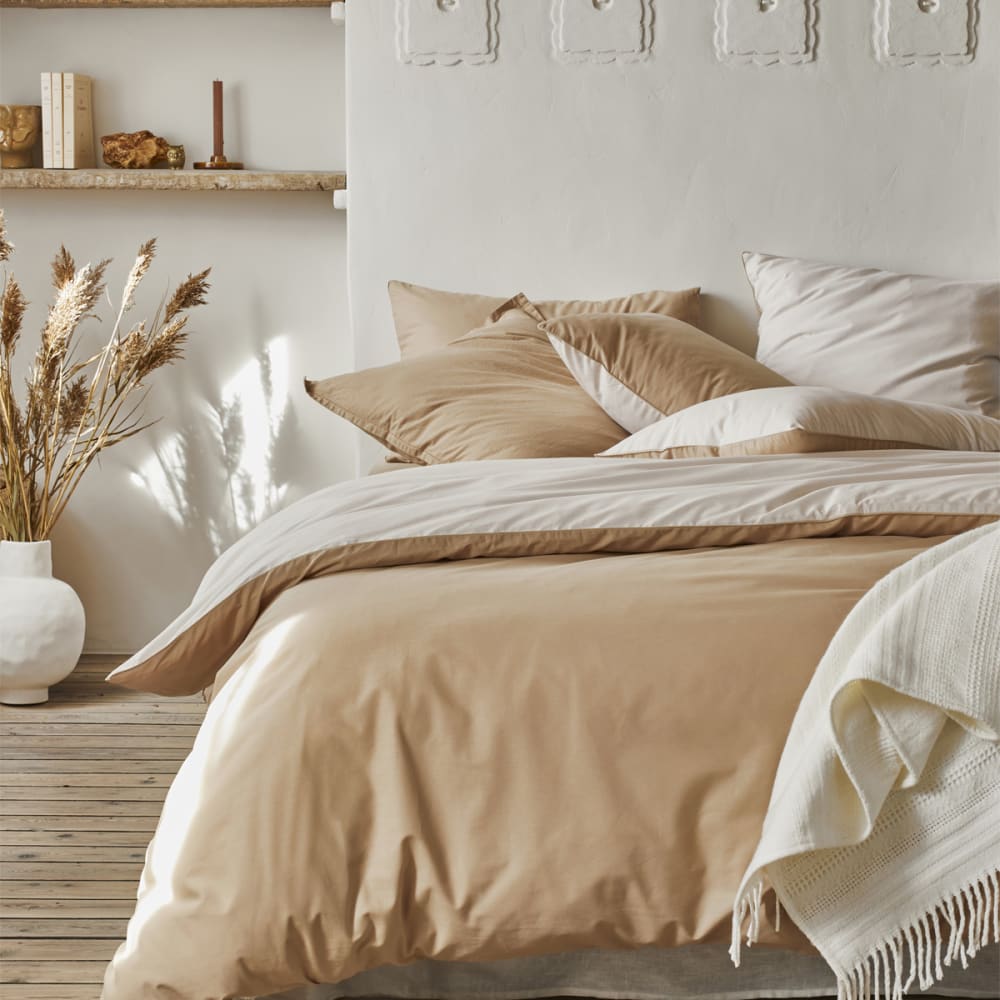 Parure de lit en coton beige 65x65 - Maisons du Monde