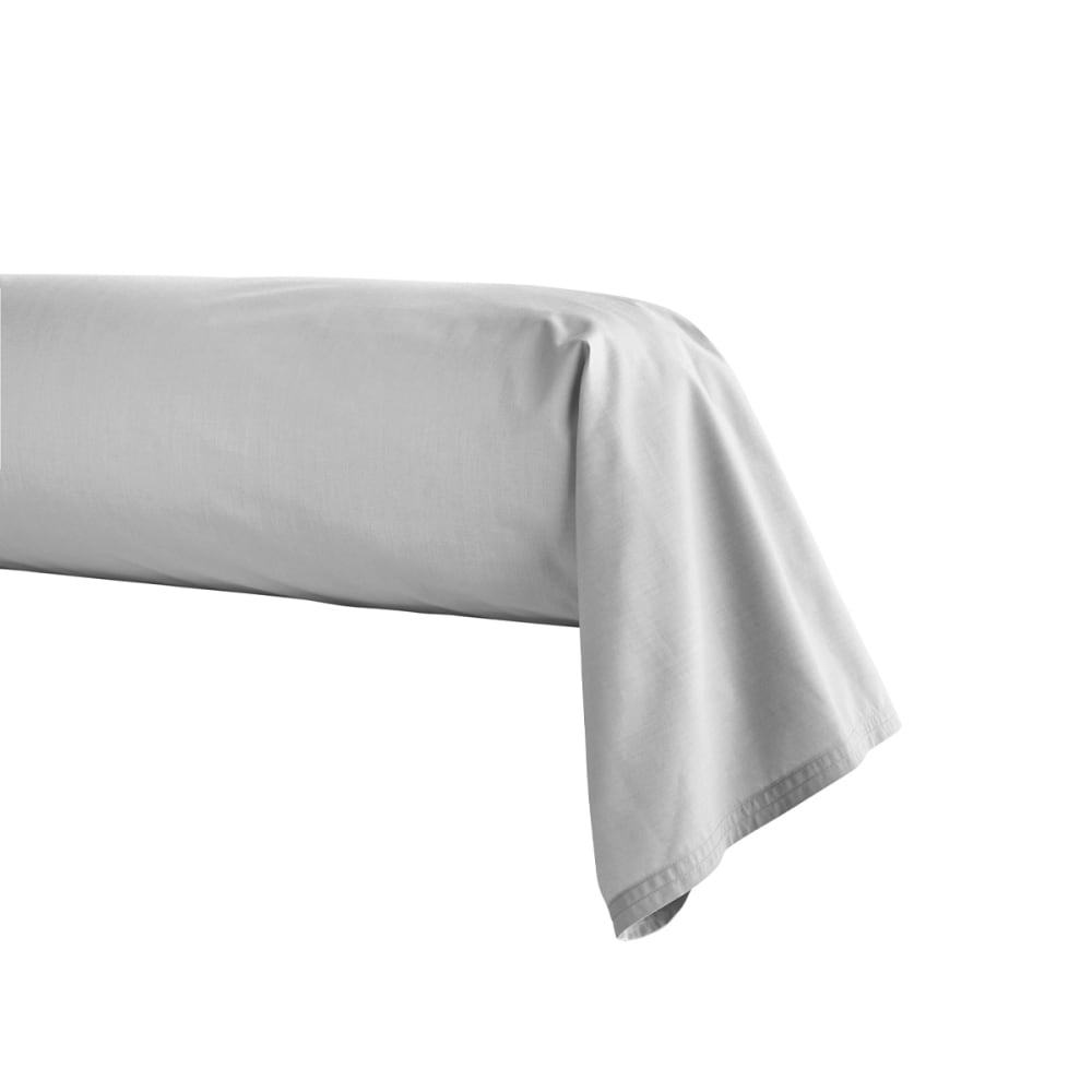 Taie de traversin en percale de coton gris galet 43x190