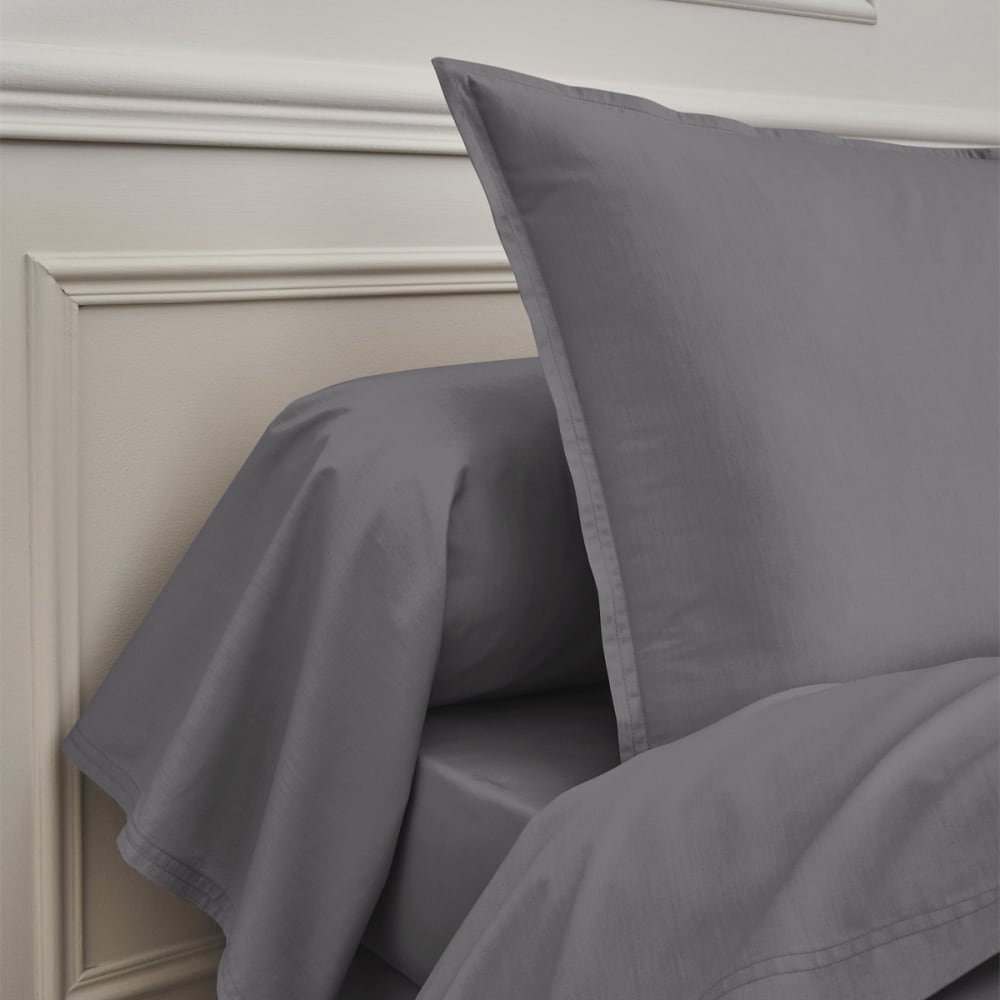 Drap housse en percale de coton gris 160x200 — vue 4