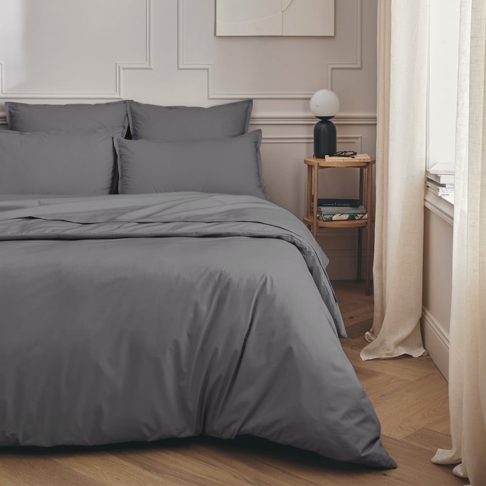 Drap housse en percale de coton gris 140x200 — vue 3