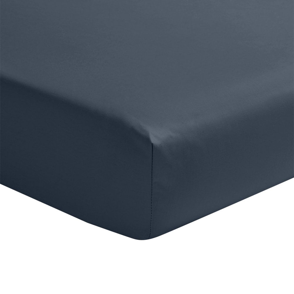 Drap housse en satin de coton bleu nuit 140x190