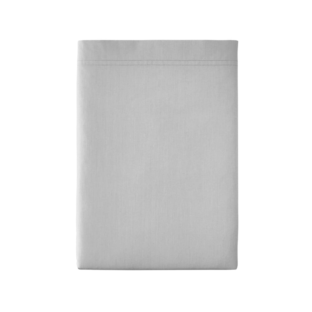 Drap plat en percale de coton gris galet 180x290