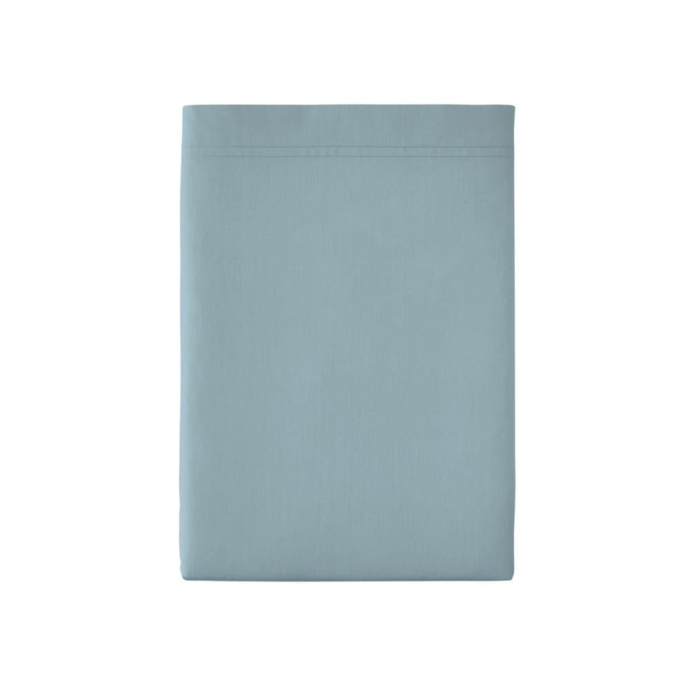 Drap plat en percale de coton bleu glacier 240x300
