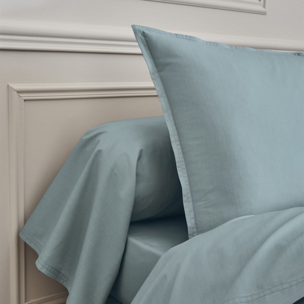 Drap plat en percale de coton bleu glacier 240x300 — vue 4