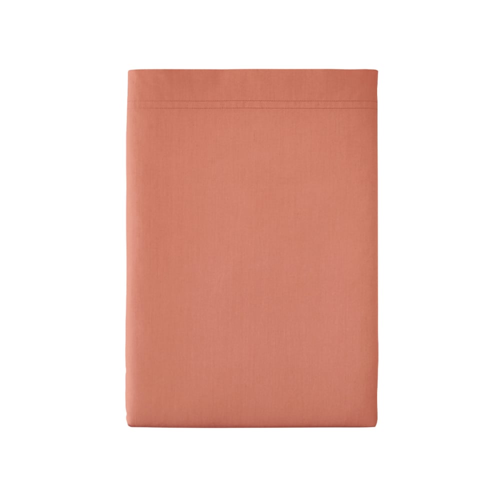 Drap plat en percale de coton rose corail 180x290