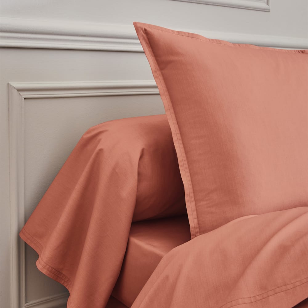 Drap plat en percale de coton rose corail 180x290 — vue 4