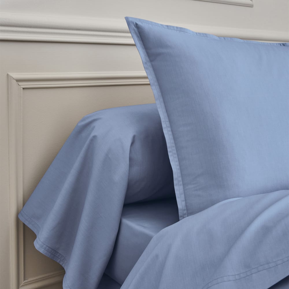 Drap plat en percale de coton bleu olympe 180x290 — vue 4