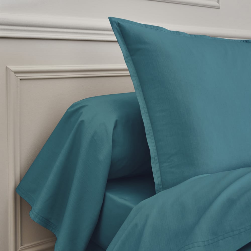 Drap plat en percale de coton bleu 180x290 — vue 4
