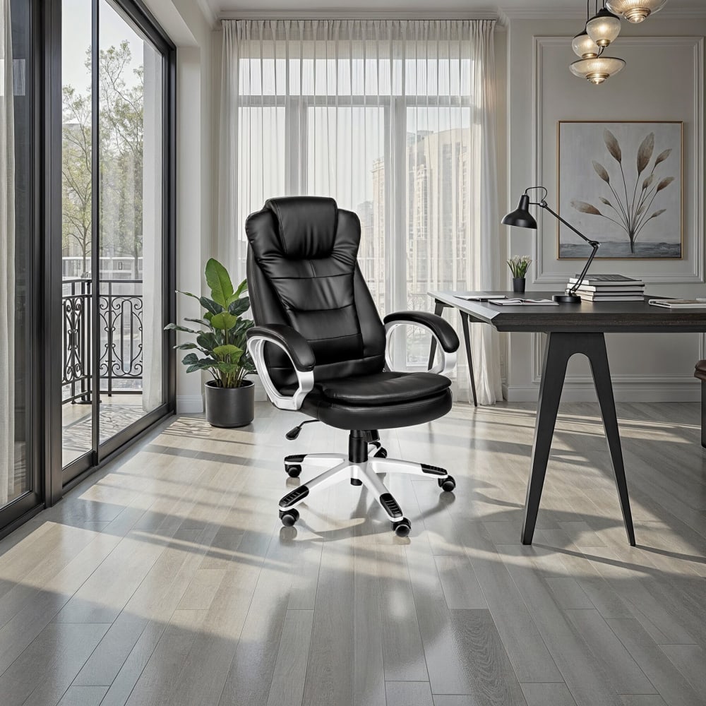 Fauteuil de bureau rotatif à 360° en cuir synthétique noir